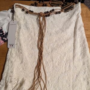 Madden Girl Cream Lace Skirt with Brown Beaded Accents